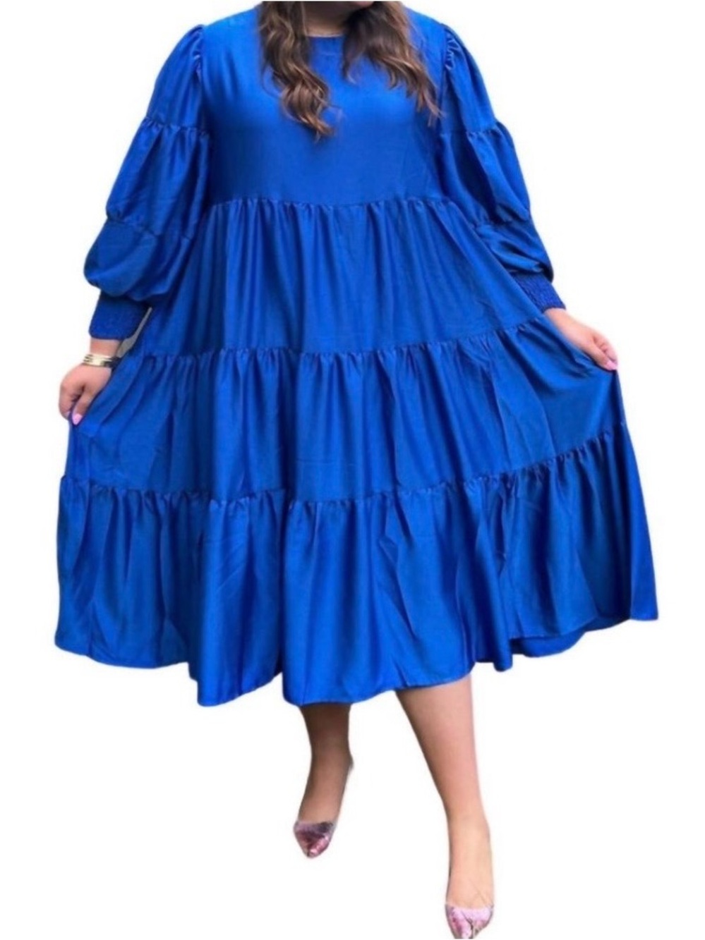 SWUUN The Ethereal Dress Sapphire Blue Tiered Maxi Dress Plus Size